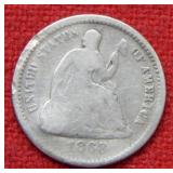 1868 S Seated Liberty Silver Half Dime - Dent