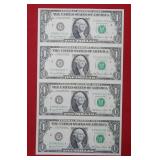 Uncut Sheet of (4) 1981 $1 Federal Reserve Note