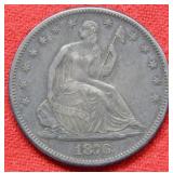 1876 S Seated Liberty Silver Half Dollar