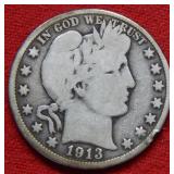 1913 Barber Silver Half Dollar
