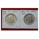 (2) BT Washington Silver Commemorative Half $