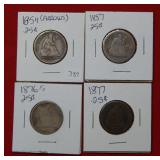 (4) Seated Liberty Silver Quarters 1854(Arrows)