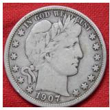 1907 D Barber Silver Half Dollar