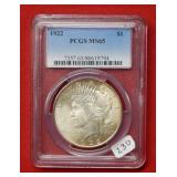 1922 Peace Silver Dollar PCGS MS65
