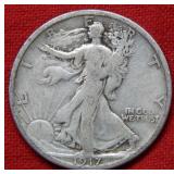 1917 S REV Walking Liberty Silver Half Dollar