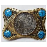 1883 Morgan Silver Dollar on Belt Buckle