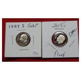 (2) Proof Roosevelt Dimes 1987 S & 2015 S