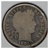 1901 S Barber Silver Dime