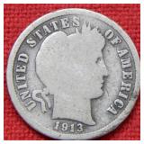 1913 S Barber Silver Dime
