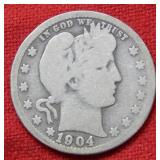 1904 O Barber Silver Quarter