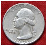 1942 S Washington Silver Quarter