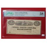 1863 $2 Raleigh, NC Note PMG 58