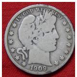 1909 S Barber Silver Half Dollar
