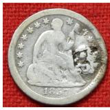 1857 O Seated Liberty Silver Half Dime Chopmarks