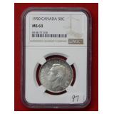 1950 Canada Half Dollar NGC  MS63