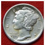 1920 D Mercury Silver Dime -REV Scratches