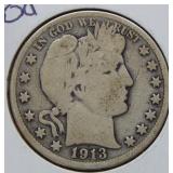 1913 Barber Silver Half Dollar