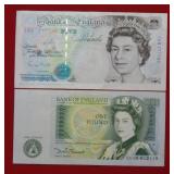 (2) Great Britain Notes 1971-82 1 Pound & 1990-92