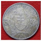 1939/1944 Slovenska Republic Silver 50 KS