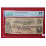 1863 $5 North Carolina Note PMG 55
