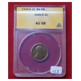 1926 D Lincoln Wheat Cent  ANACS AU58