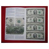 Uncut Sheet (4) 1995 $2 Federal Reserve Notes