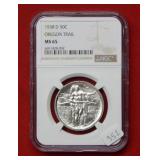 1938 D Oregon Trail Silver Comm Half $ NGC MS65