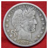1907 O Barber Silver Half Dollar