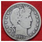 1913 Barber Silver Half Dollar