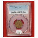 1933 D Lincoln Wheat Cent PCGS VF25