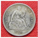 1864 S Seated Liberty Silver Half Dime