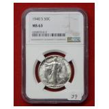 1940S Walking Liberty Silver Half Dollar NGC  MS63