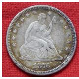 1876 Seated Liberty Silver Quarter