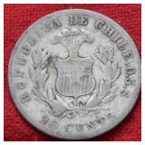 1893 Chile Silver 5 Centavos
