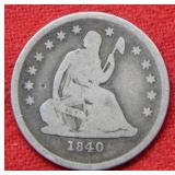 1840 O Seated Liberty Silver Quarter No Drapery