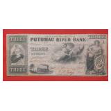 1854 Potomac River Bank $3 Note