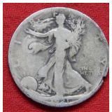 1921 S Walking Liberty Silver Half Dollar