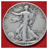 1938 D Walking Liberty Silver Half Dollar