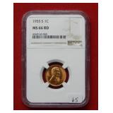 1955 S Lincoln Wheat Cent NGC MS66 RD