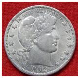 1912 Barber Silver Half Dollar  -- Cleaned