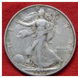 1937 S Walking Liberty Silver Half Dollar