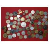 Grab Bag of Foreign Coins and Buttons