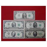 (5) Federal Reserve Notes- 1934 $20, 1995 $10,