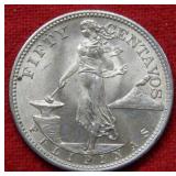 1944 S Philippines Silver 50 Centavos