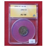 1902 Indian Head Cent ANACS  AU 58