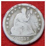 1857 Seated Liberty Silver Quarter No Motto