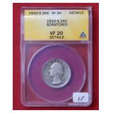 1932 S Washington Silver Quarter ANACS VF20 Detail