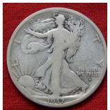 1917 D OBV Walking Liberty Silver Half Dollar
