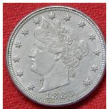 1883 Liberty V Nickel No Cents