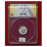1936 Mercury Silver Dime ANACS AU58